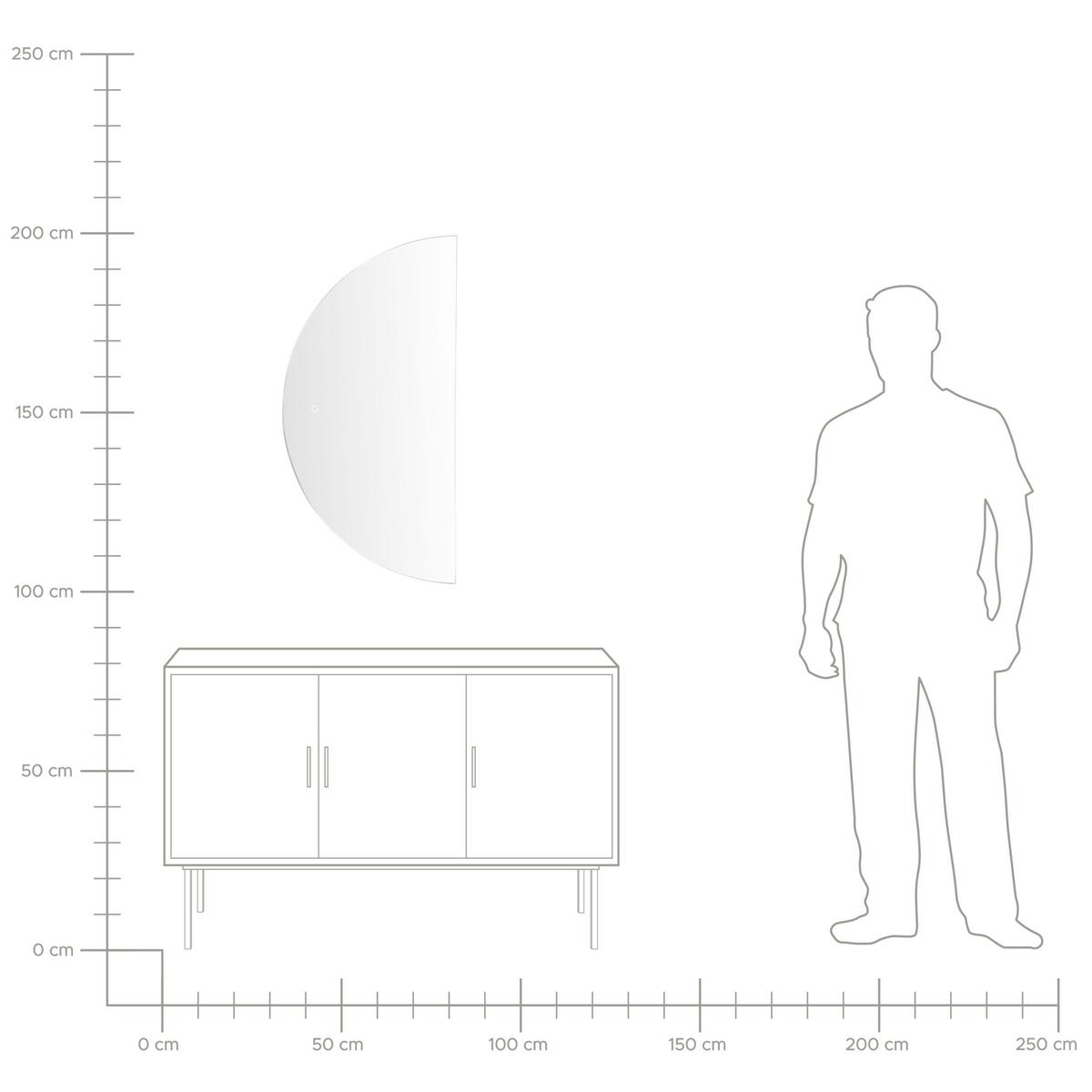 BADSPIEGEL mit LED-Beleuchtung halbrund 50/100 cm Loue - Silberfarben, Glas (50/100/4cm) - Beliani