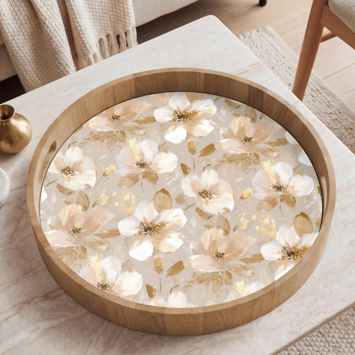 TABLETT Blumen - künstlerisch - Gold 50x50 cm - Beige, Holz (50/5/5cm) - OnlyWow