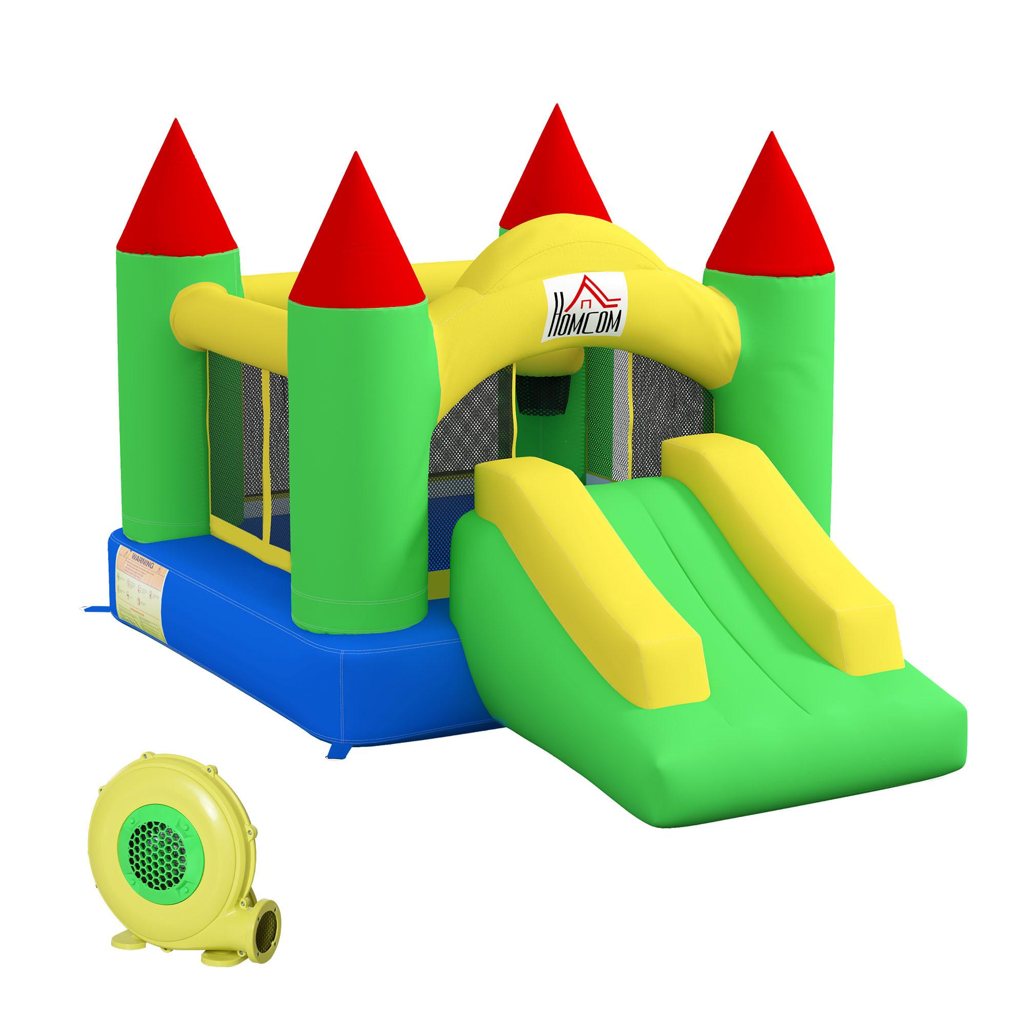 AUFBLASBARE Hüpfburg mit Gebläse, Outdoor Spielburg mit Rutsche, Trampolin - Multicolor, Kunststoff (300/180/160cm) - HOMCOM