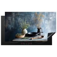 HERDABDECKPLATTE Stilleben - Kräuter - Rustikal Induktionsschutz 91.2x52 cm - Blaugrau, Kunststoff (91.2/52/0.2cm) - MuchoWow