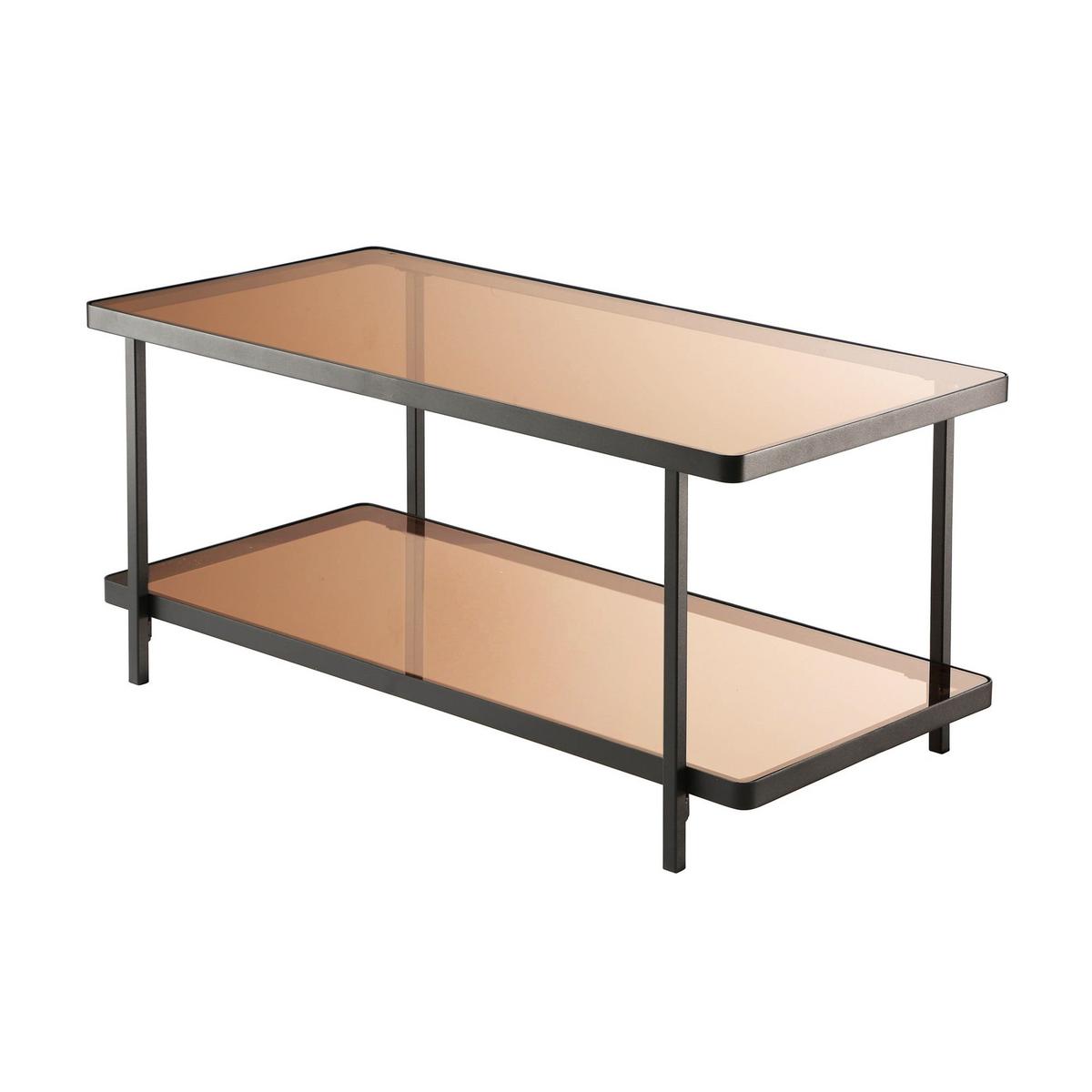 COUCHTISCH mit 2 rauchglas Platten 100/50/48 cm - Schwarz, Holzwerkstoff (61/50/48cm) - Calicosy