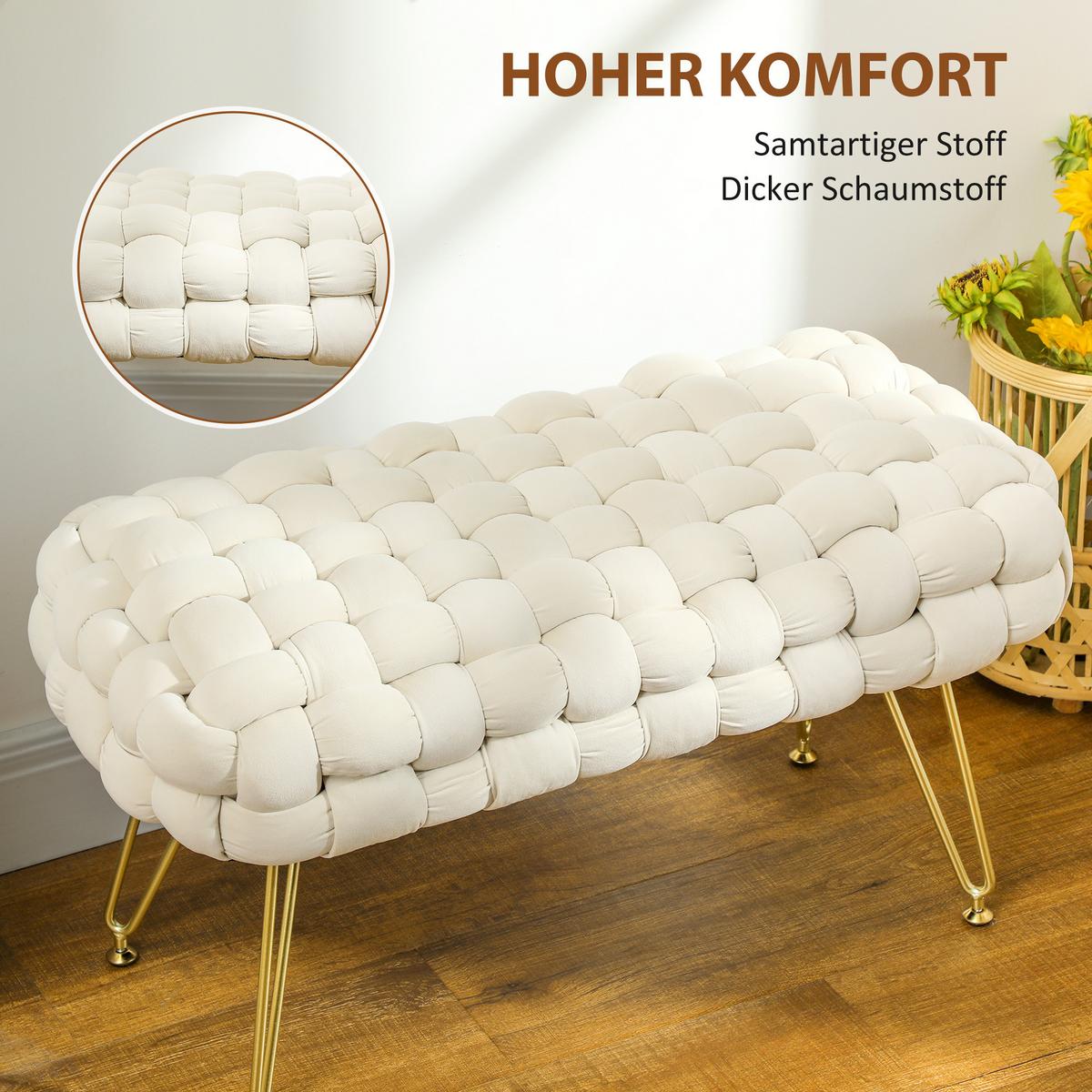 SITZHOCKER mit Samtoptik Cremeweiß 76/38/41,5 cm - Weiß, Textil (76/41.5/38cm) - HOMCOM