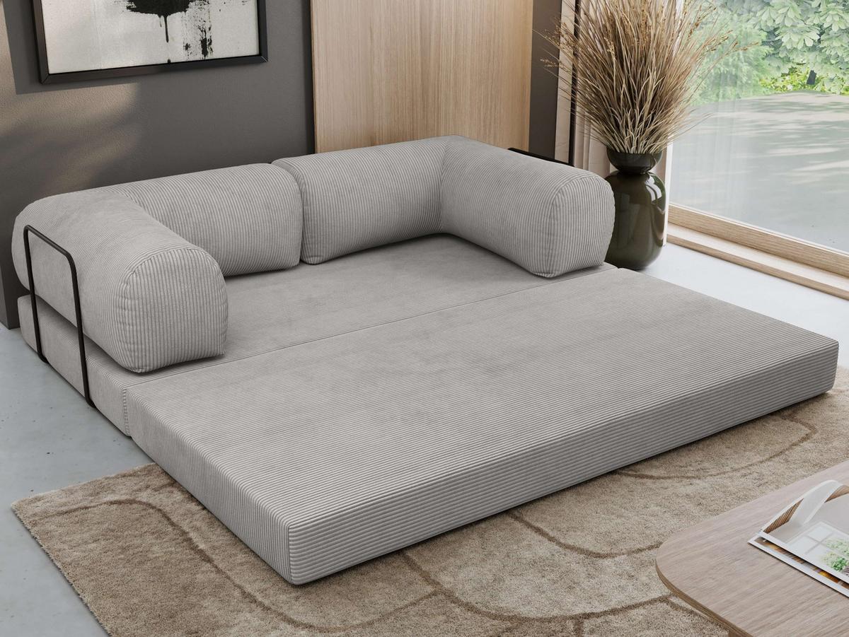 3-SITZER SOFA ORSETTO - Hellgrau Cord - Hellgrau/Schwarz, Textil/Metall (200/70/100cm) - MKS