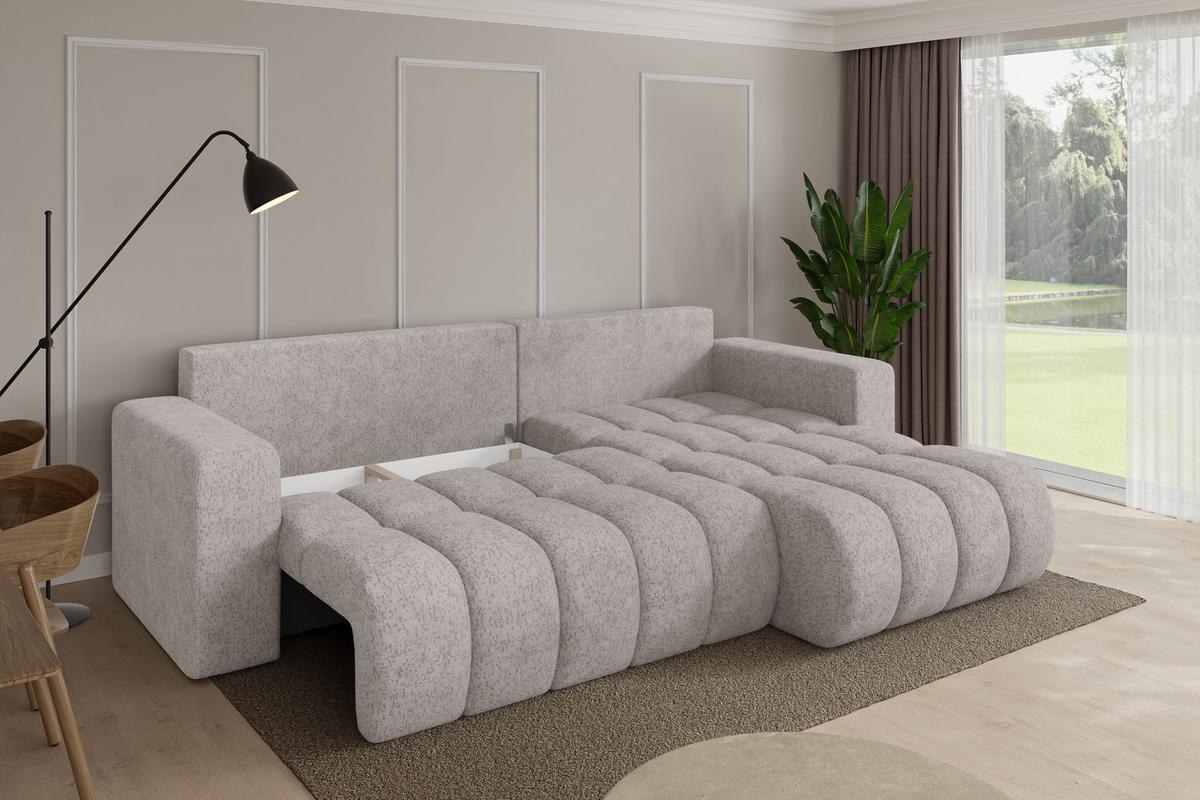 ECKSOFA mit Schlaffunktion Ottomane Rechts MILA-L-v1 277x195x86 Hellgrau Velours - Hellgrau/Schwarz, Holzwerkstoff/Kunststoff (277/194cm) - ALTDECOR