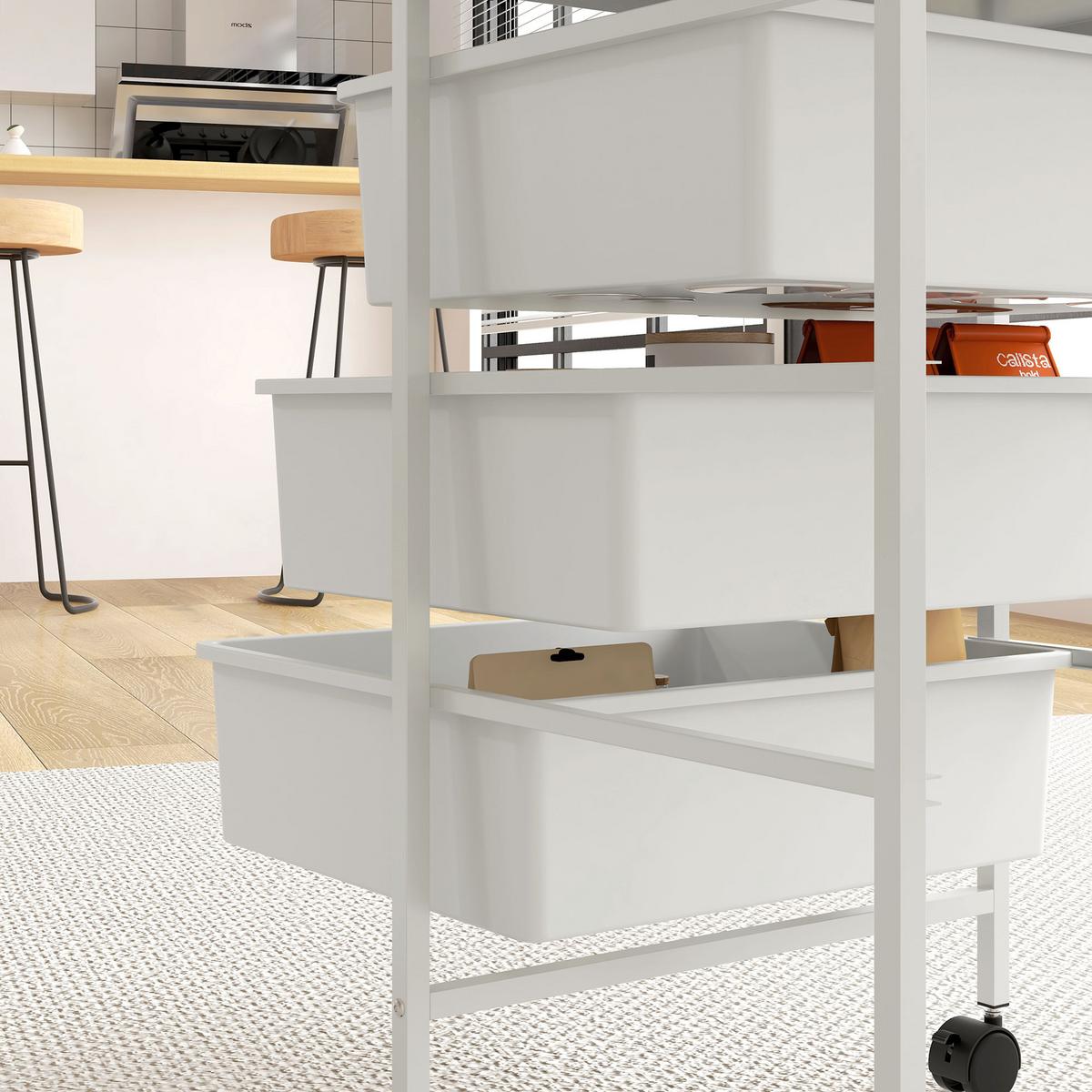 ROLLWAGEN, Servierwagen mit 3 Etagen, 40,8 x 33,5 x 60,5 cm, Weiß - Weiß, Metall (33.5/60.5/40.8cm) - HOMCOM