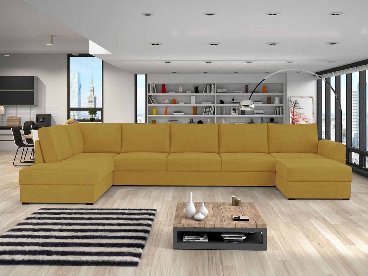WOHNLANDSCHAFT Wilma Large Premium, Seite: Links - Gelb/Schwarz, Holz/Textil (370/85/186cm) - MIRJAN24