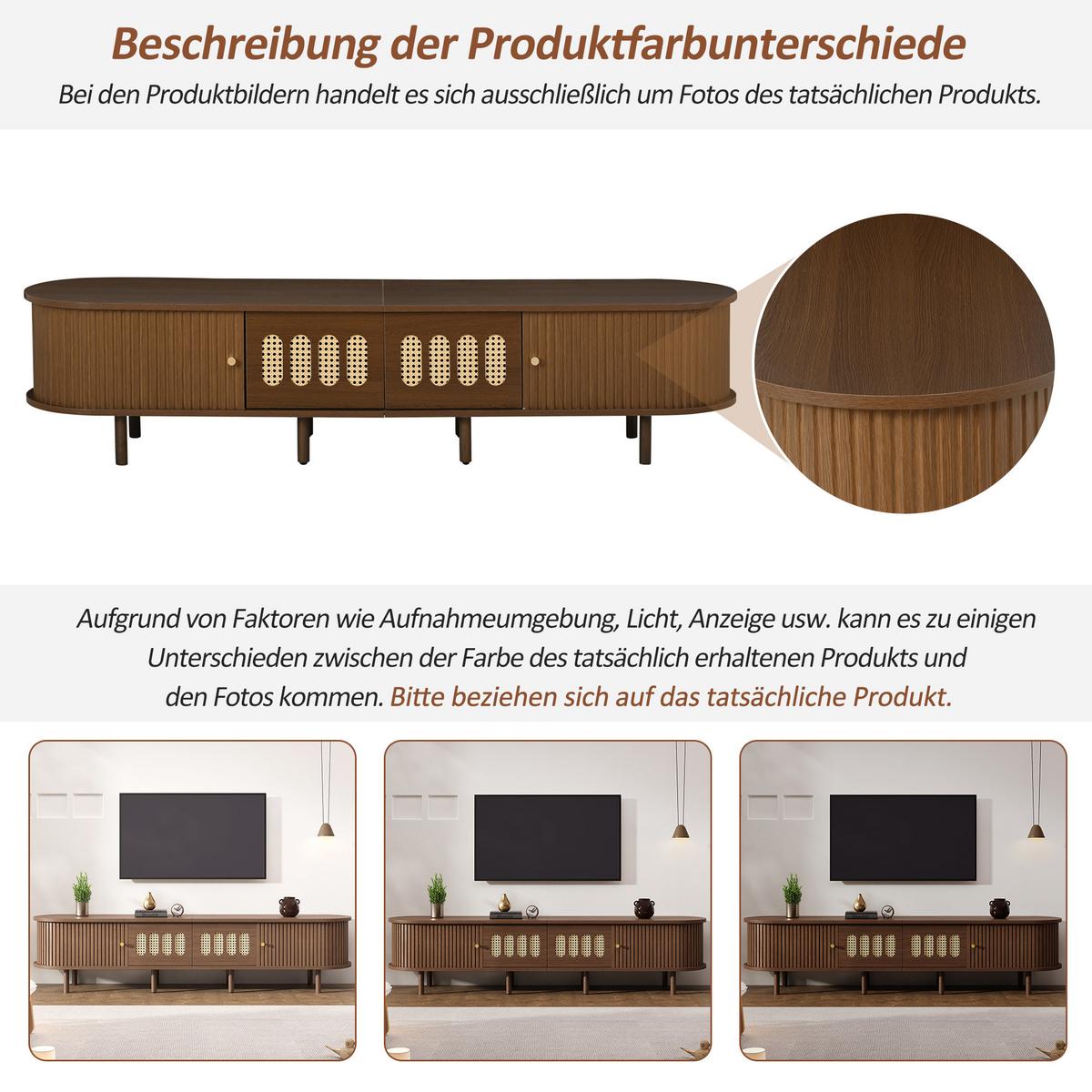 TV LOWBOARD walnuss rattan oval 180cm retro - Walnussfarben, Holzwerkstoff (180/40/40cm) - Urban Meuble