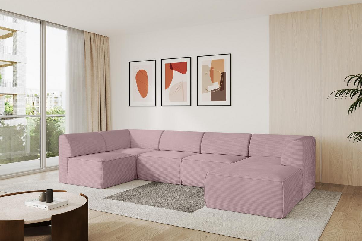 WOHNLANDSCHAFT Ottomane Rechts MOVO-L 345x180x78 cm Rosa Cord - Rosa, Holzwerkstoff/Kunststoff (180/78/345cm) - ALTDECOR