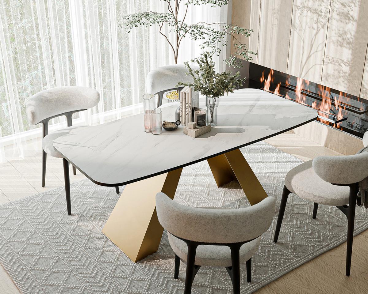 AUSZIEHTISCH ZENITH 160/90/76 cm mit Metallgestell, Gold / Bianco - Perlmutt/Goldfarben, Holzwerkstoff/Metall (90/160/76cm) - Idohome