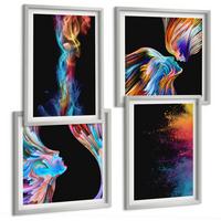 BILDER SET 4er Set - 50x50 cm & 40x60 cm Silberner Rahmen - Farbenfrohe Abstraktionen, Gesichter, Formen - Silberfarben, Kunststoff (50/50cm) - TULUP