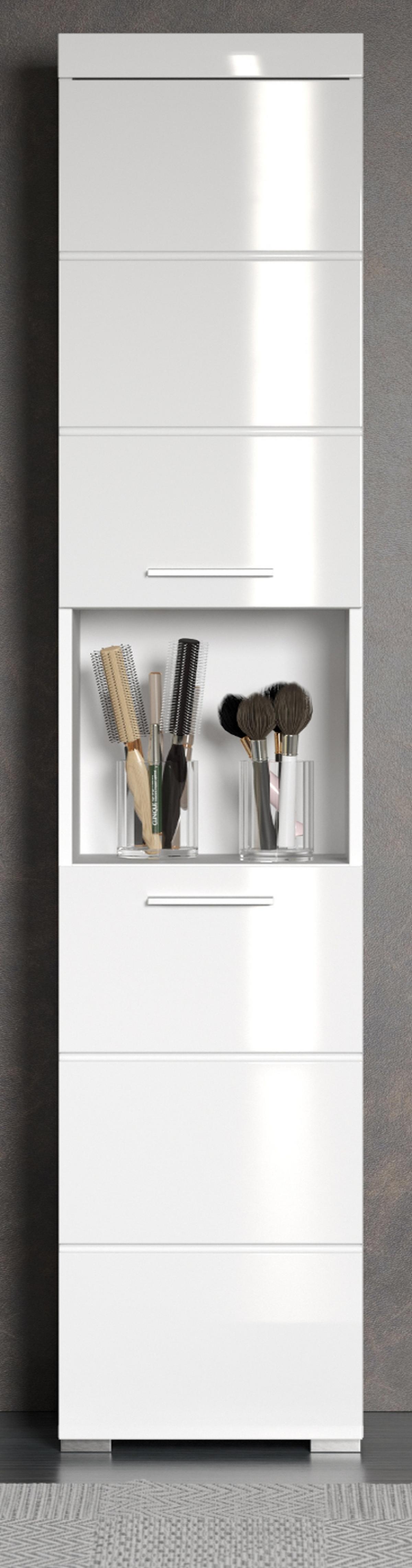 HOCHSCHRANK weiß Hochglanz 37 x 190 cm, Badschrank 2-türig - Weiß, Holzwerkstoff/Kunststoff (37/190/31cm) - Top.Furn