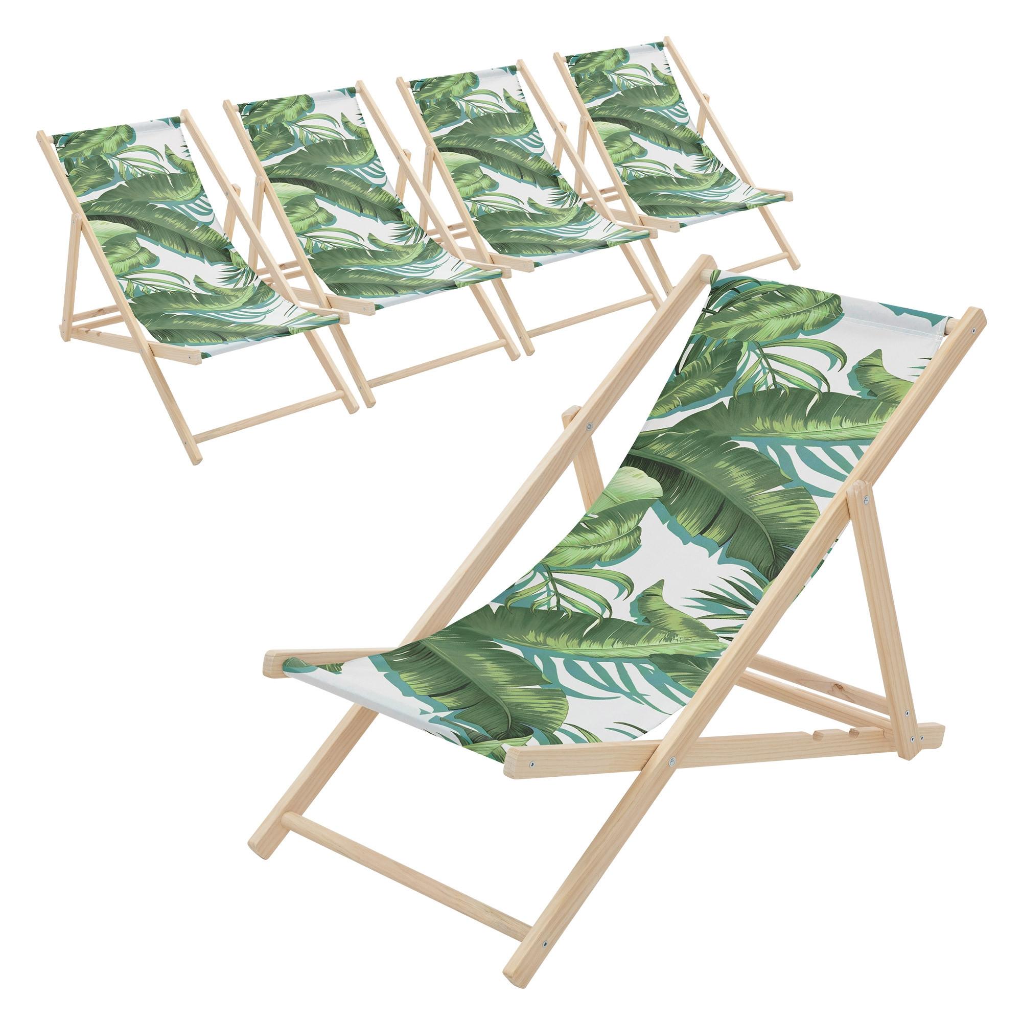 LIEGESTUHL 5er Set Tropical Grün-Weiß - Waldgrün, Holz (57.5/83/100cm) - ECD-Germany