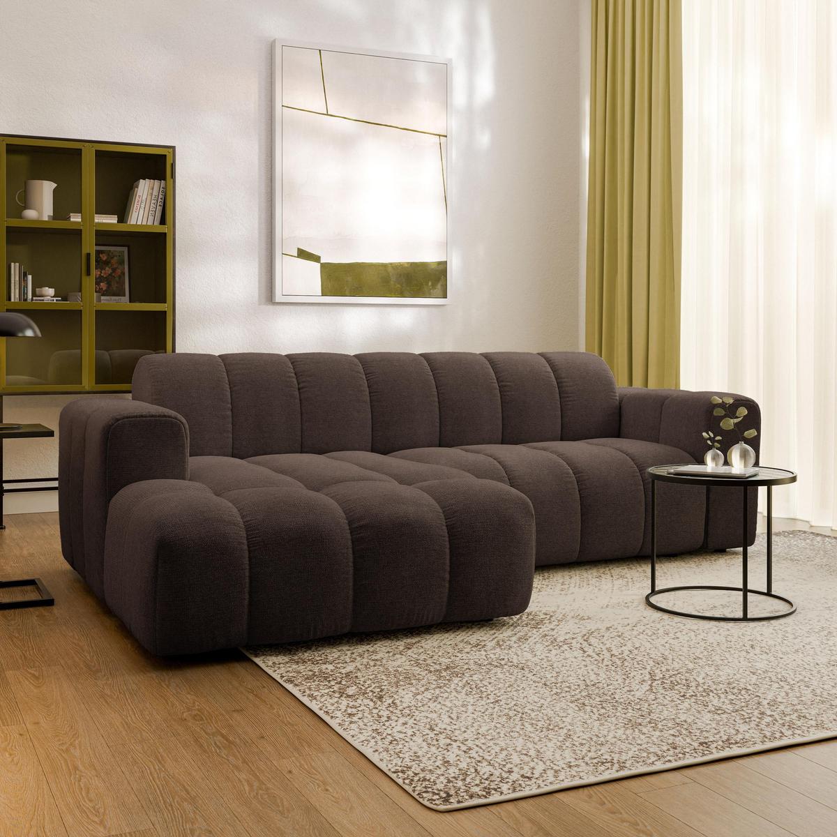 ECKSOFA TISI Braun Strukturstoff - Braun, Holz (274/165cm) - MASSENO
