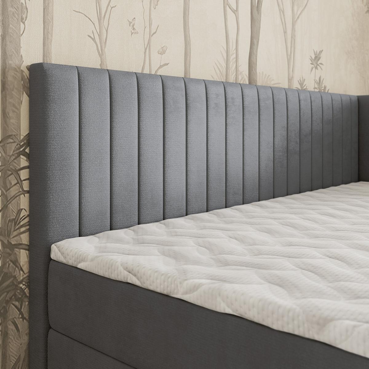 BOXBETT ARIS 80x200 cm mit Matratze und Topper, H2+H3 - Grau - Grau, Holz (80/200cm) - MASSENO