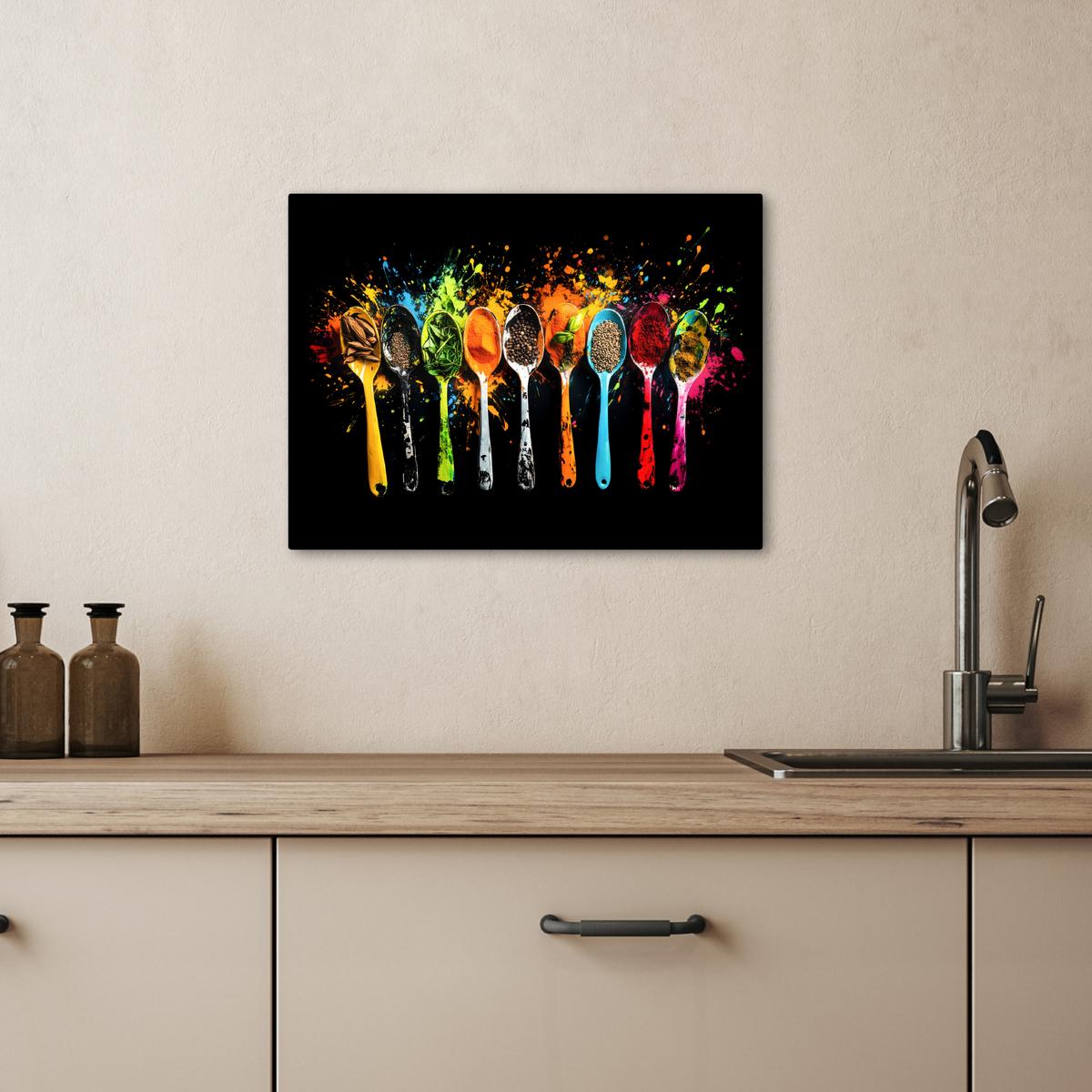 LEINWANDBILD Löffel - Gewürze - Modern - Graffiti - Farbe - Farbenfroh Wandbild 40x30 cm - Multicolor, Textil (40/30cm) - MuchoWow