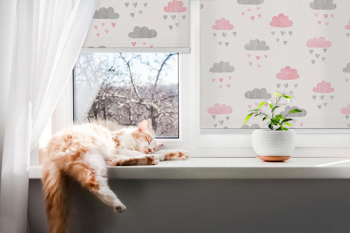INNENROLLO - Fensterrollo - Rollo - 100x100 cm - Rosa und graue Wolken - Grau, Kunststoff (100/100/0.5cm) - TULUP