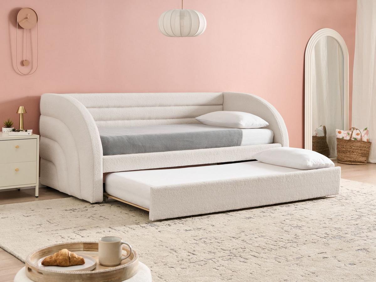 AUSZIEHBETT Bouclé 90/200 cm Weiß Albiac - Weiß, Textil (90/200cm) - Beliani