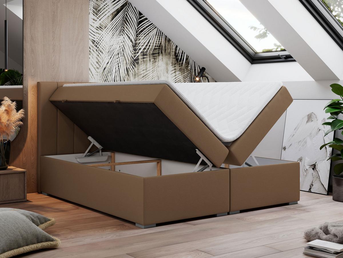 BOXBETT LOPE 120/200 - Braun Kunstleder - H4 - Braun, Holz/Textil (120/200cm)