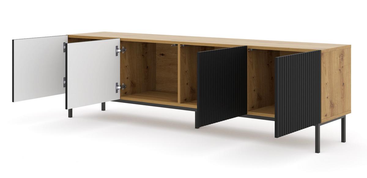 TV LOWBOARD Artisan Eiche, Schwarz, Schwarz 200/58/42 - Schwarz/Eiche Artisan, Holzwerkstoff (200/58/42cm) - RAUMHIRSCH FURNITURE