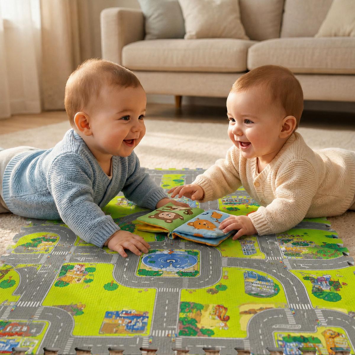 SPIELMATTE STRASSE- 90/90/1 cm Puzzlematte Grün - Multicolor, Kunststoff (30/30cm) - Littletom