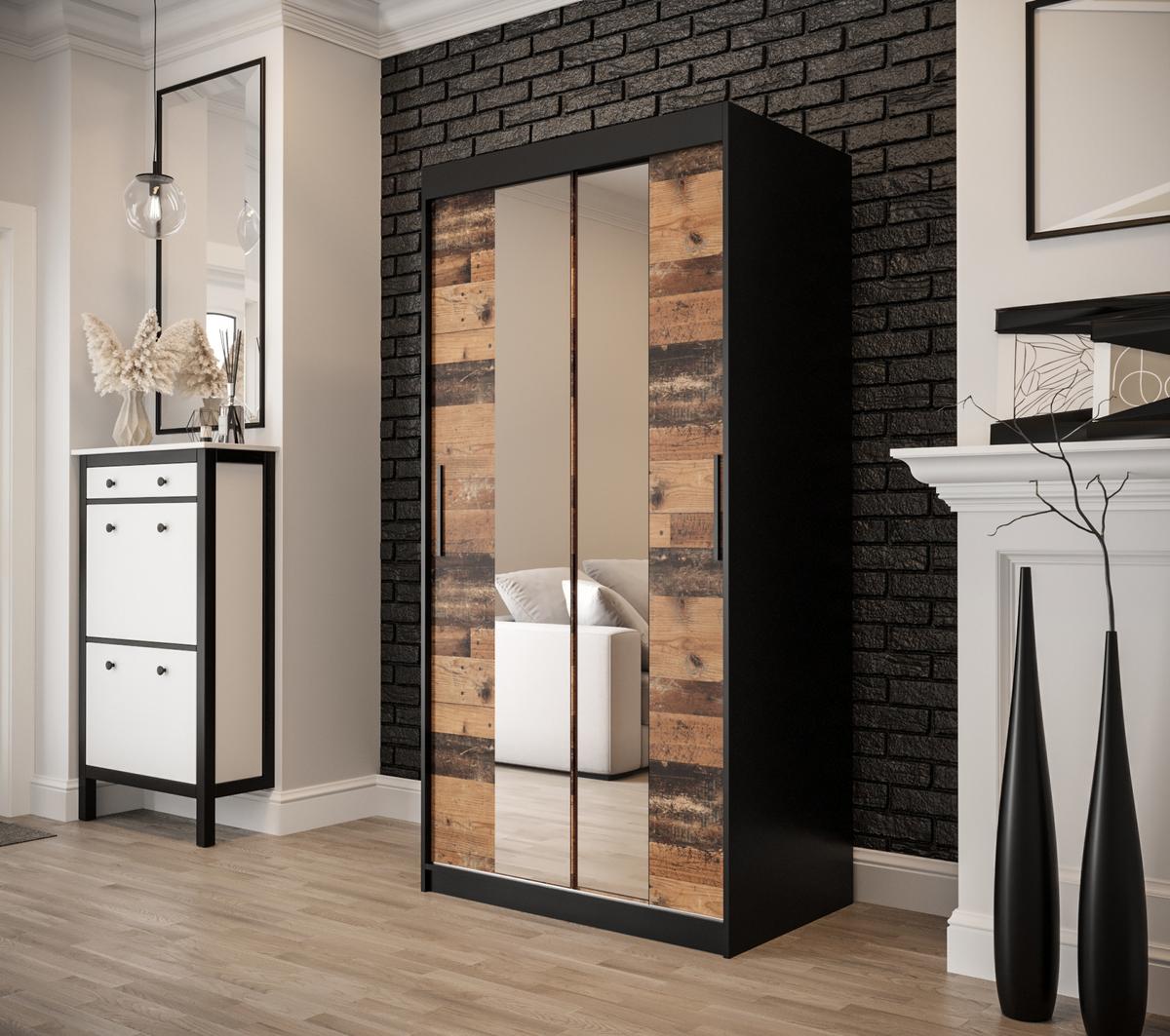 SCHWEBETÜRENSCHRANK 200/100/62 2-türig - Eichefarben/Schwarz, Holz/Kunststoff (100/200/62cm) - MÖBEL KRYSPOL