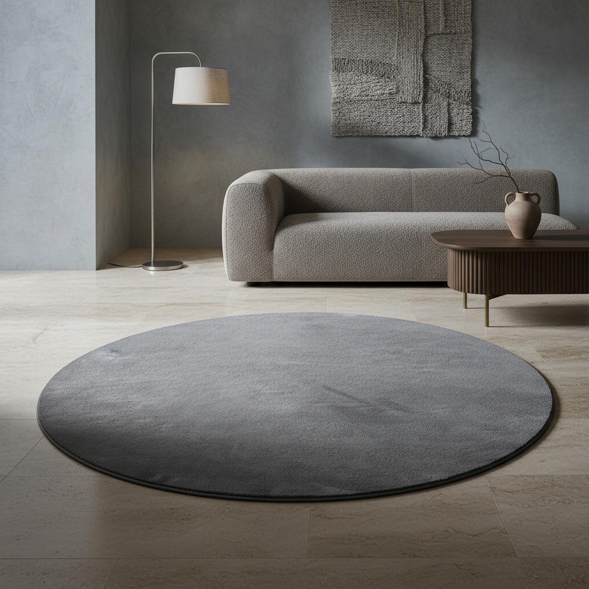 TEPPICH Kurzflor Waschbar LECH in Grau, einfarbig, Ø 200 cm - Grau, Textil (200/200cm) - KADIMA DESIGN