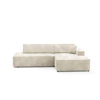 ECKSOFA TESSO R-S Creme Kordstoff mit Schlaffunktion - Champagner, Holz (247/170cm) - MASSENO