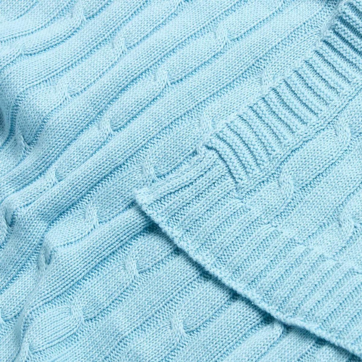 STRICKDECKE 130/170 cm, Baumwolle mit Zopfmuster - Hellblau, Textil (130/170cm) - Homescapes