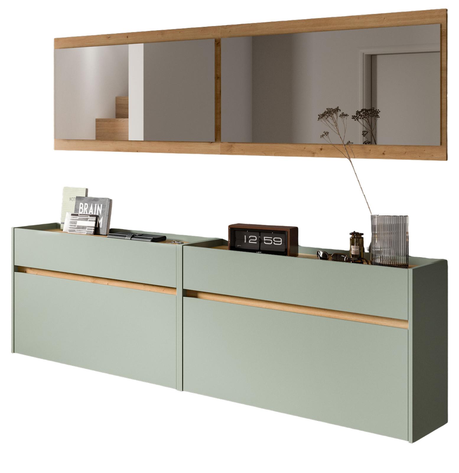 GARDEROBE-SET Salbei und Artisan Eiche, Garderobe 4-teilig, 220 x 192 cm, Borga - Salbeigrün/Eiche Artisan, Holzwerkstoff (220/192/32cm) - Inn.Furn