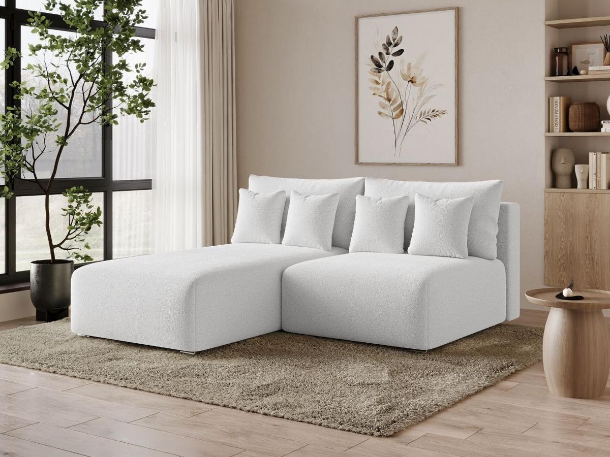 ECKSOFA Ronni Bouclé-Stoff Weiß Links - Weiß, Holz/Textil (206/190cm) - Graingold