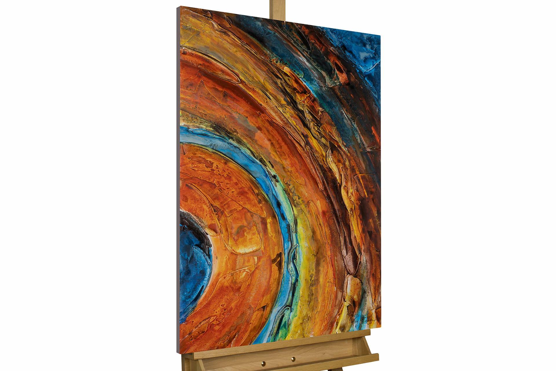 ACRYLBILD HANDGEMALT 60/90 cm - Blau/Kupferfarben, Holz/Textil (60/90cm) - KUNSTLOFT