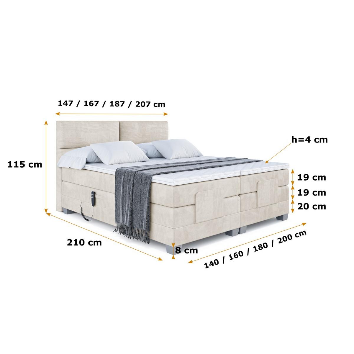 BOXSPRINGBETT elektrisch verstellbar mit 2 Matratzen H4/Taschenfederung MAYA EL 180 x 200 Creme - Creme, Holzwerkstoff (187/200cm) - ALTDECOR