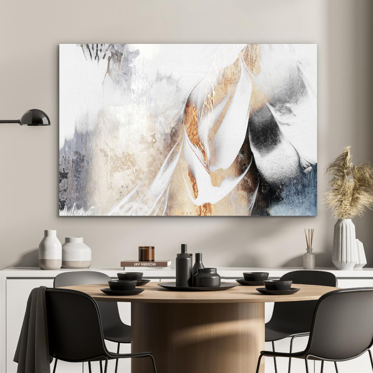 METALLBILD Luxus - Abstrakt - Gold - Weiß Deko Groß 120x80 cm - Goldfarben, Metall (120/80cm) - MuchoWow
