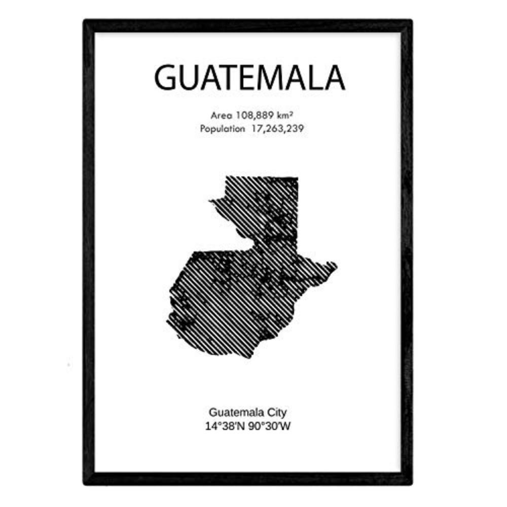 POSTER Länder & Kontinente Guatemala A3 Schwarzer Rahmen - Schwarz, Papier (29.7/5/42cm) - Nacnic