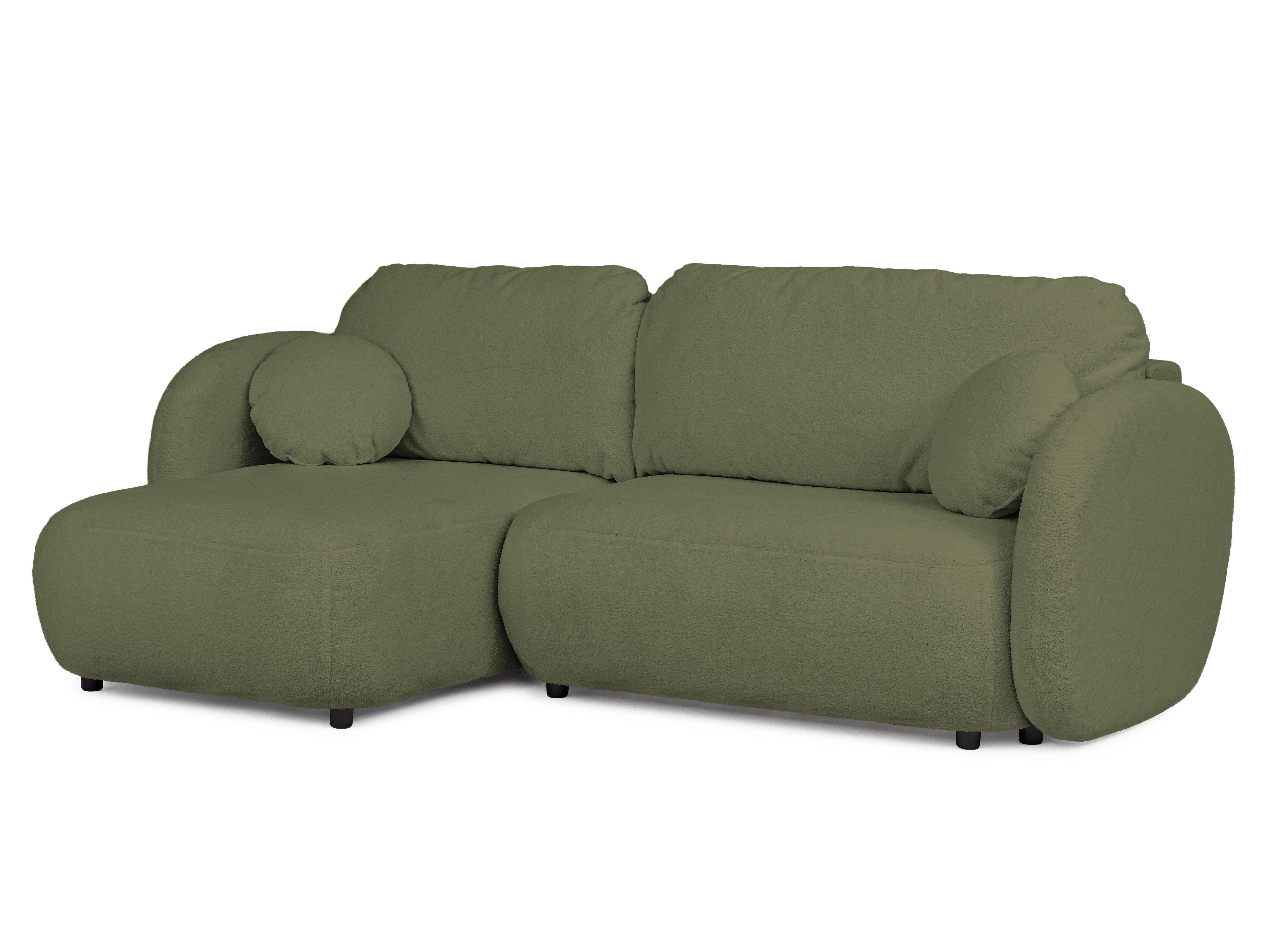 ECKSOFA Candy mit Schlaffunktion Grün Bouclé-Stoff - Ottomane links - Schwarz/Grün, Holz/Kunststoff (230/146cm) - S-Style Möbel