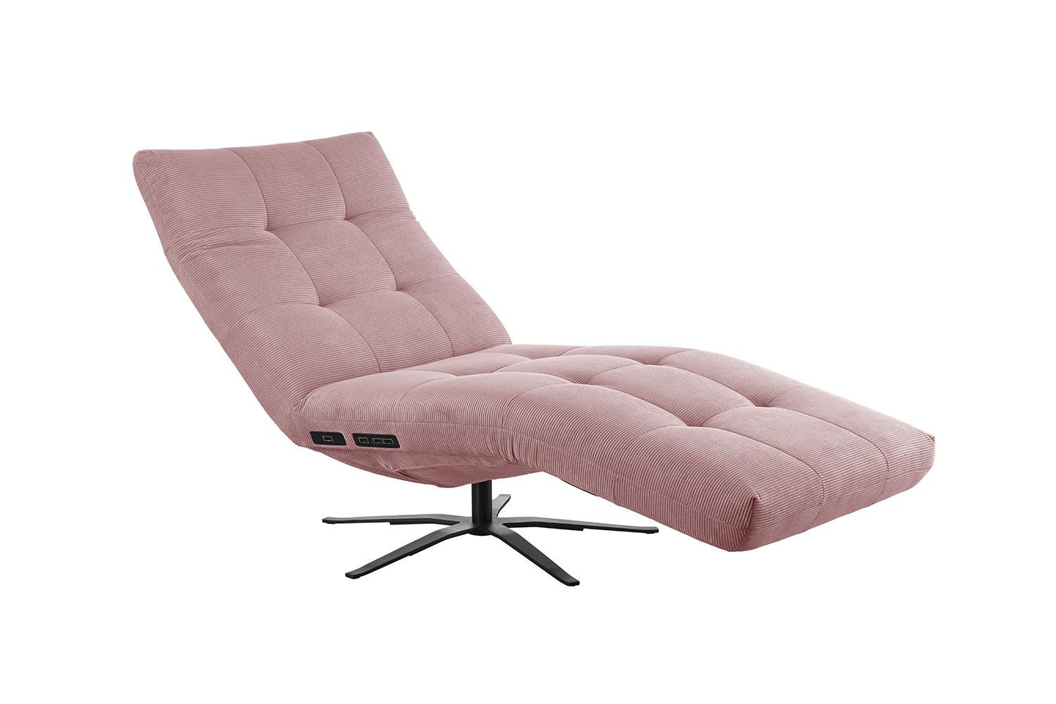 RELAXLIEGE LETICIA Pink Cord Drehbar (360°), Relaxfunktion - Schwarz/Rosa, Textil/Metall (82/115/156cm) - KAWOLA
