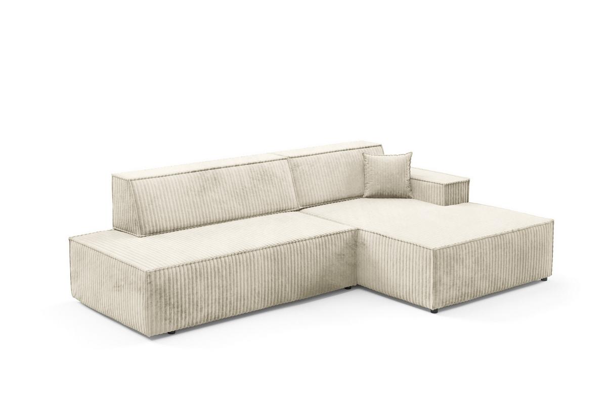 ECKSOFA TESSO R-S Creme Kordstoff mit Schlaffunktion - Champagner, Holz (247/170cm) - MASSENO