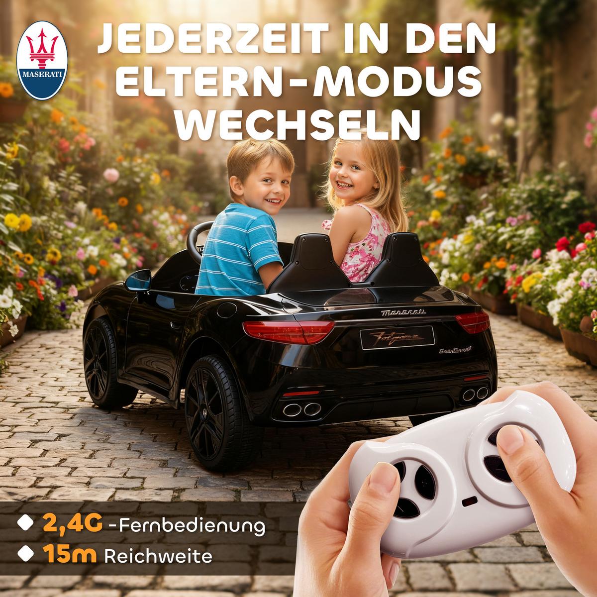 MASERATI Kinder-Elektroauto Metall Kunststoff Schwarz - Schwarz, Metall (120/72/50cm) - AIYAPLAY