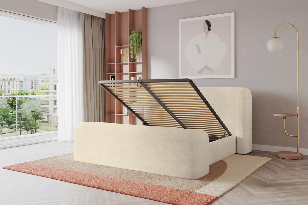 POLSTERBETT mit Bettkasten, Fußteil und Lattenrost, Bett mit Matratze H3/H4 - ESTI-Z 140x200 Beige - Beige, Holzwerkstoff/Textil (140/200cm) - ALTDECOR