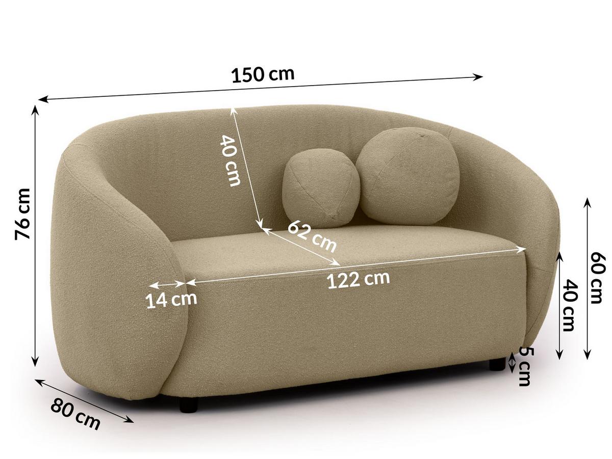 2-SITZER-SOFA Roundi Beige Bouclé - Beige/Schwarz, Holz/Kunststoff (150/76/80cm) - S-Style Möbel
