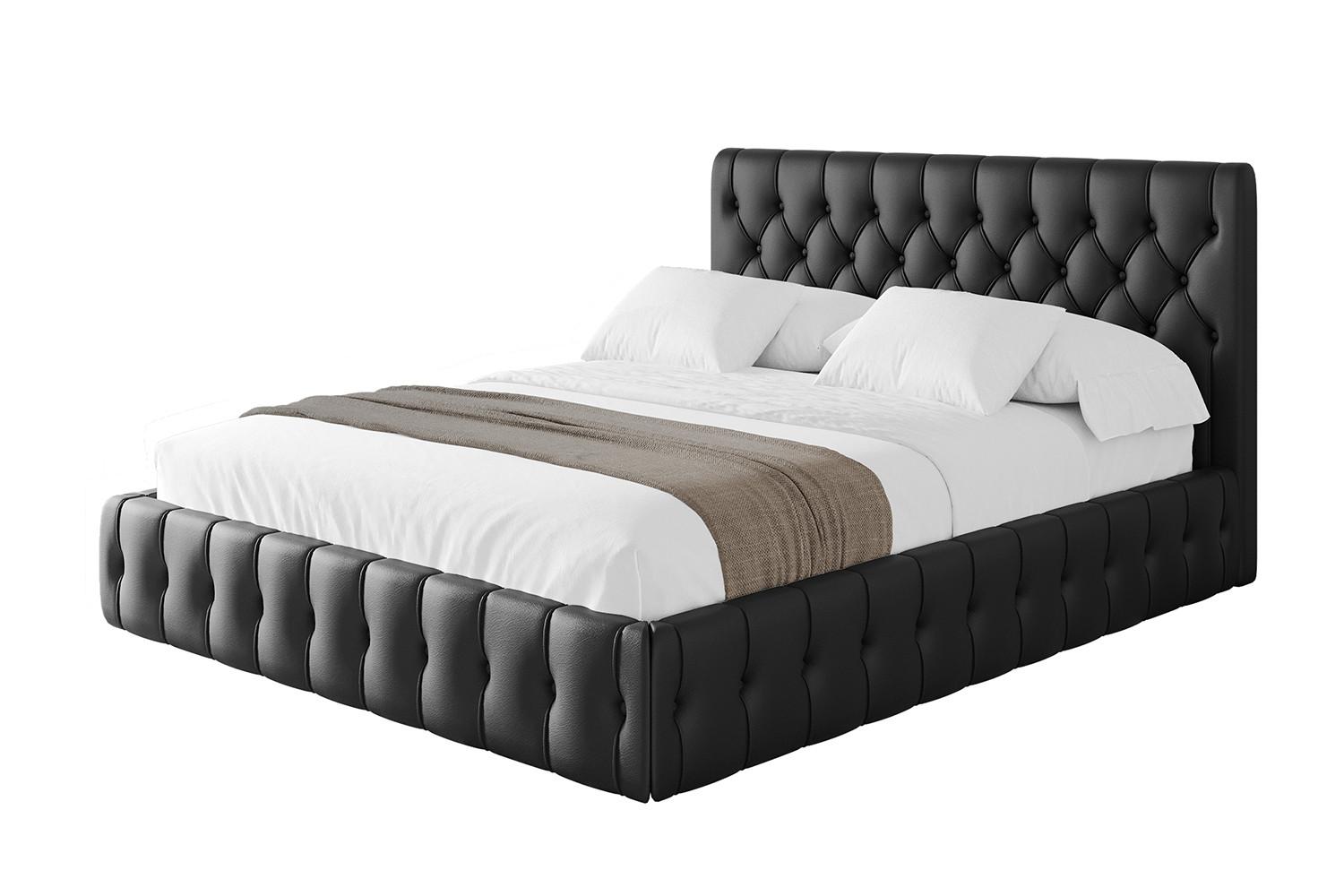 POLSTERBETT mit Bettkasten und Lattenrost, Boxbett ohne Matratze - LARO 180x200 Schwarz Kunstleder - Schwarz Hochglanz, Holzwerkstoff/Textil (180/200cm) - ALTDECOR