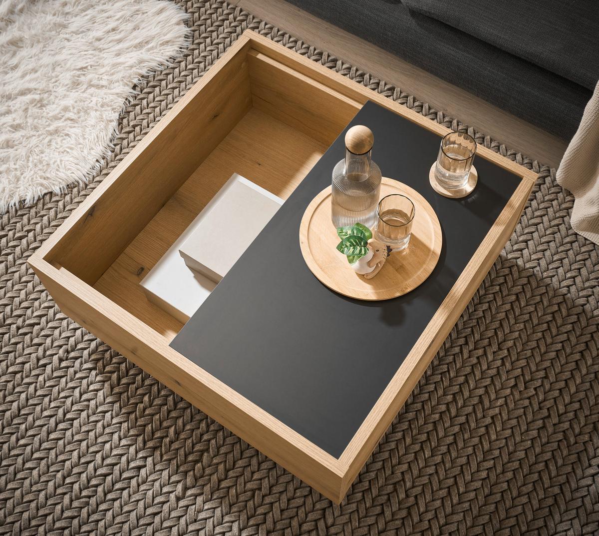 COUCHTISCH in Eiche, grau quadratisch 75 cm - Kaschmir/Eichefarben, Holzwerkstoff/Kunststoff (75/75/34cm) - Furn.Design