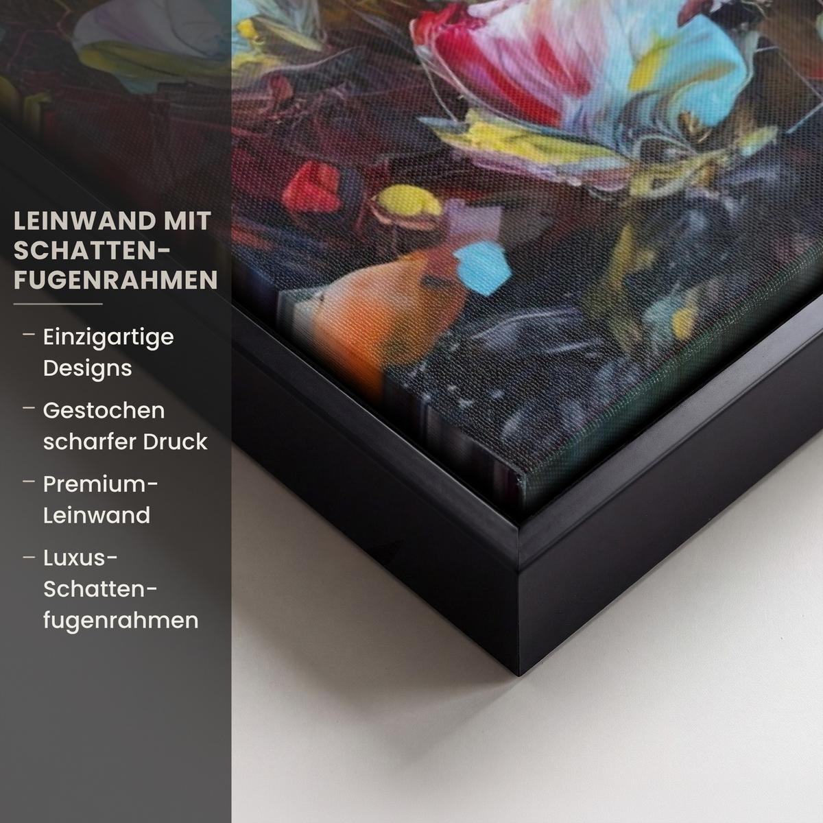 LEINWAND Bilder mit Rahmen - Blumen - Kunst - Natur - Ölgemälde - 100x70 - Multicolor, Textil (100/70cm) - MuchoWow