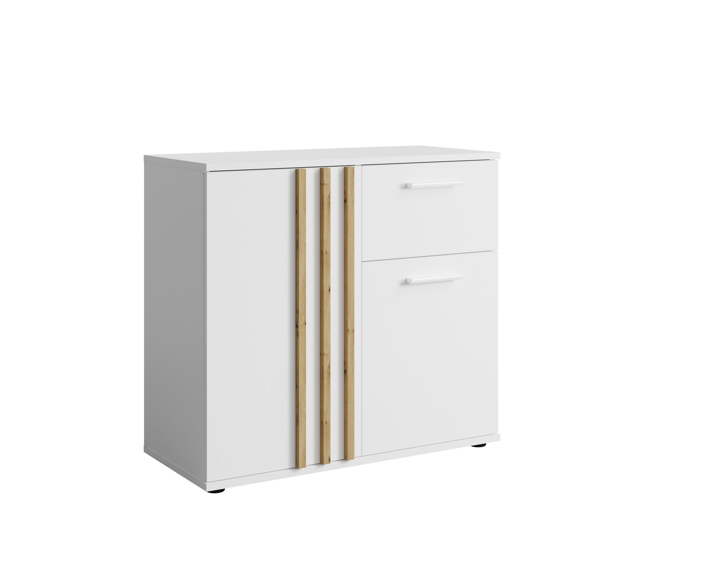 KOMMODE TECTONIC 119,8/72,7/35cm mit 1 Schubladen 3 Türen Weiß - Weiß, Holzwerkstoff (119.8/72.7/35cm) - MASSENO
