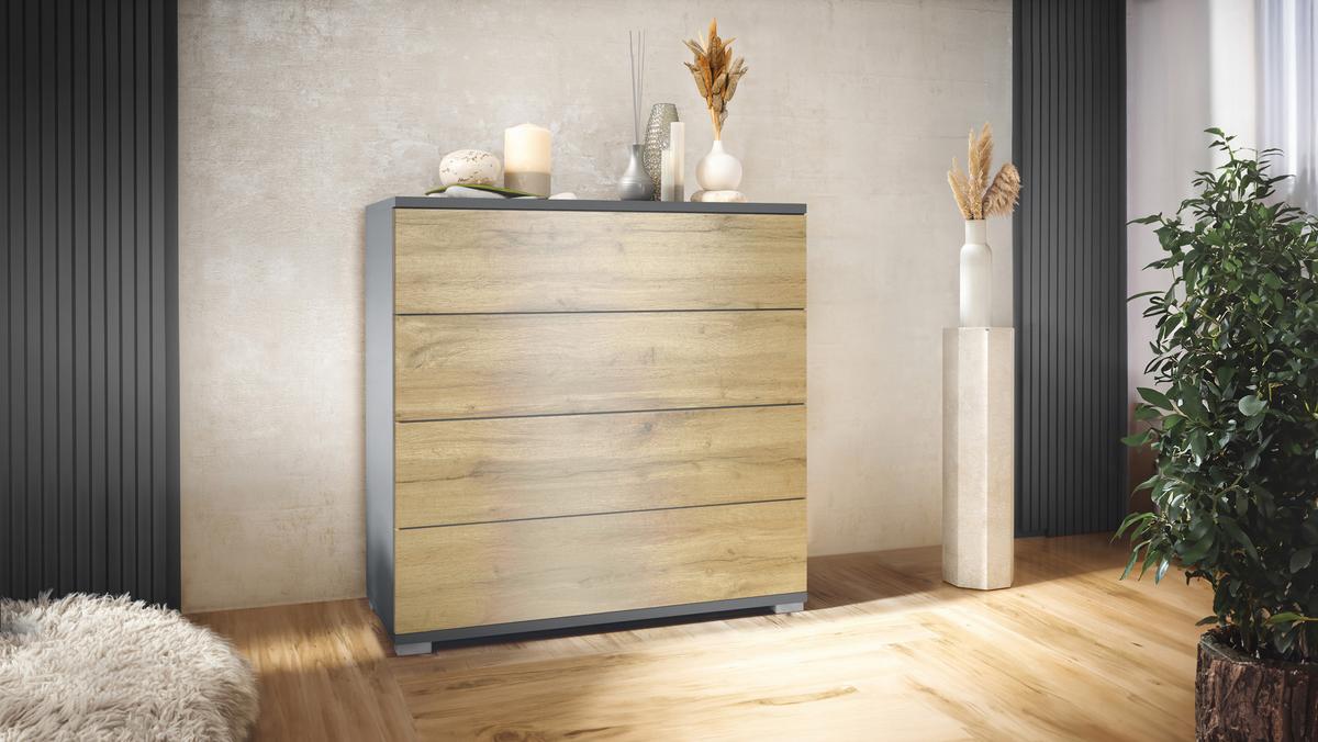 KOMMODE Pavos Eiche Evoke - Braun, Holzwerkstoff (76/76/35cm) - Vladon