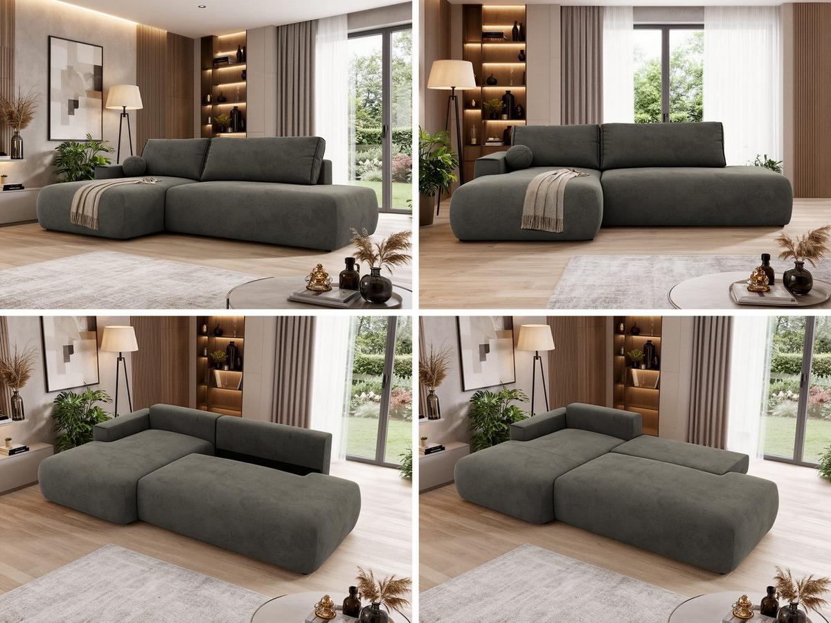 ECKSOFA TAREN L Dunkelgrau Velvet - Links - Dunkelgrau/Schwarz, Kunststoff/Textil - MKS