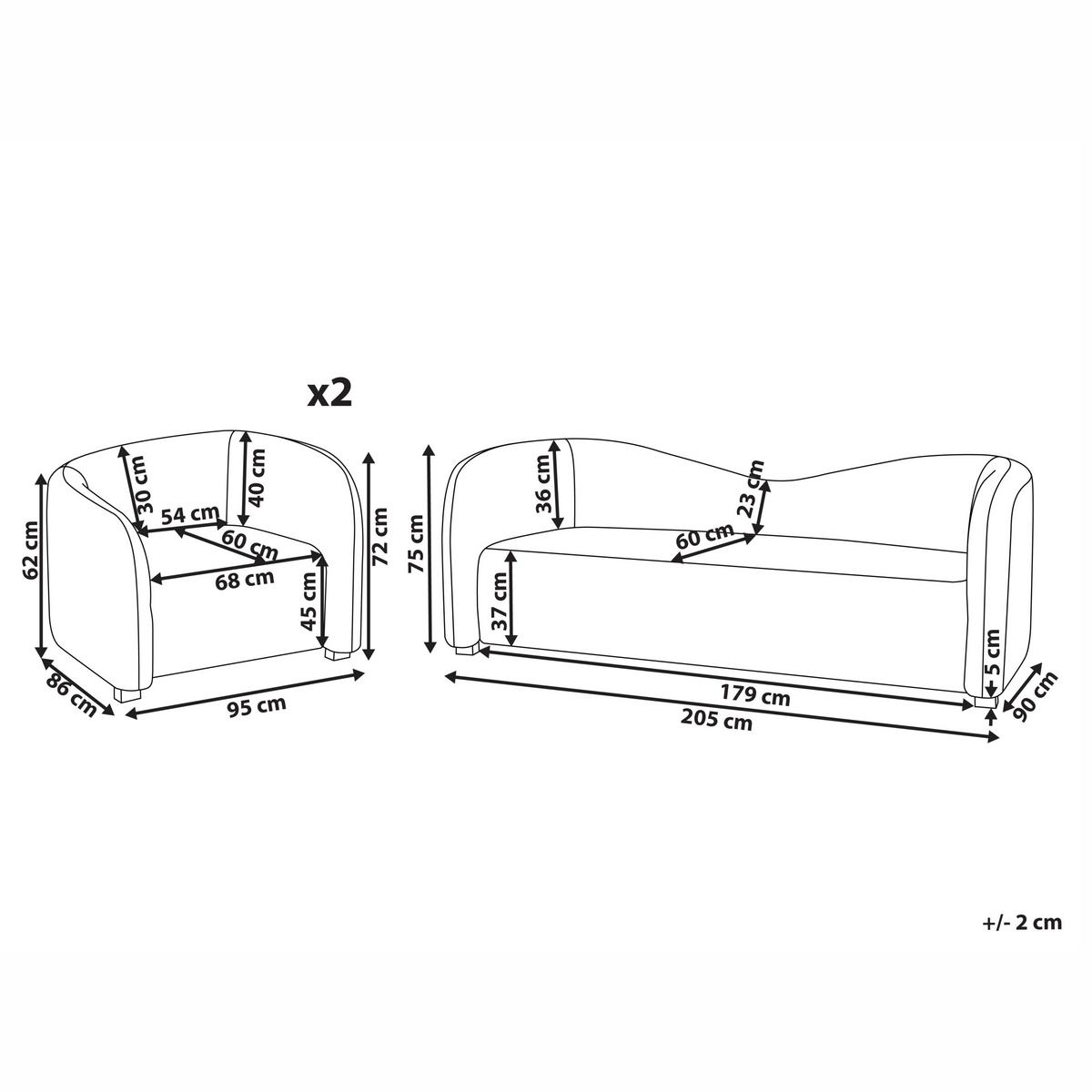SOFA-SET 5-Sitzer Samtstoff Dunkelbraun Veltada - Braun, Textil (205/75/90cm) - Beliani