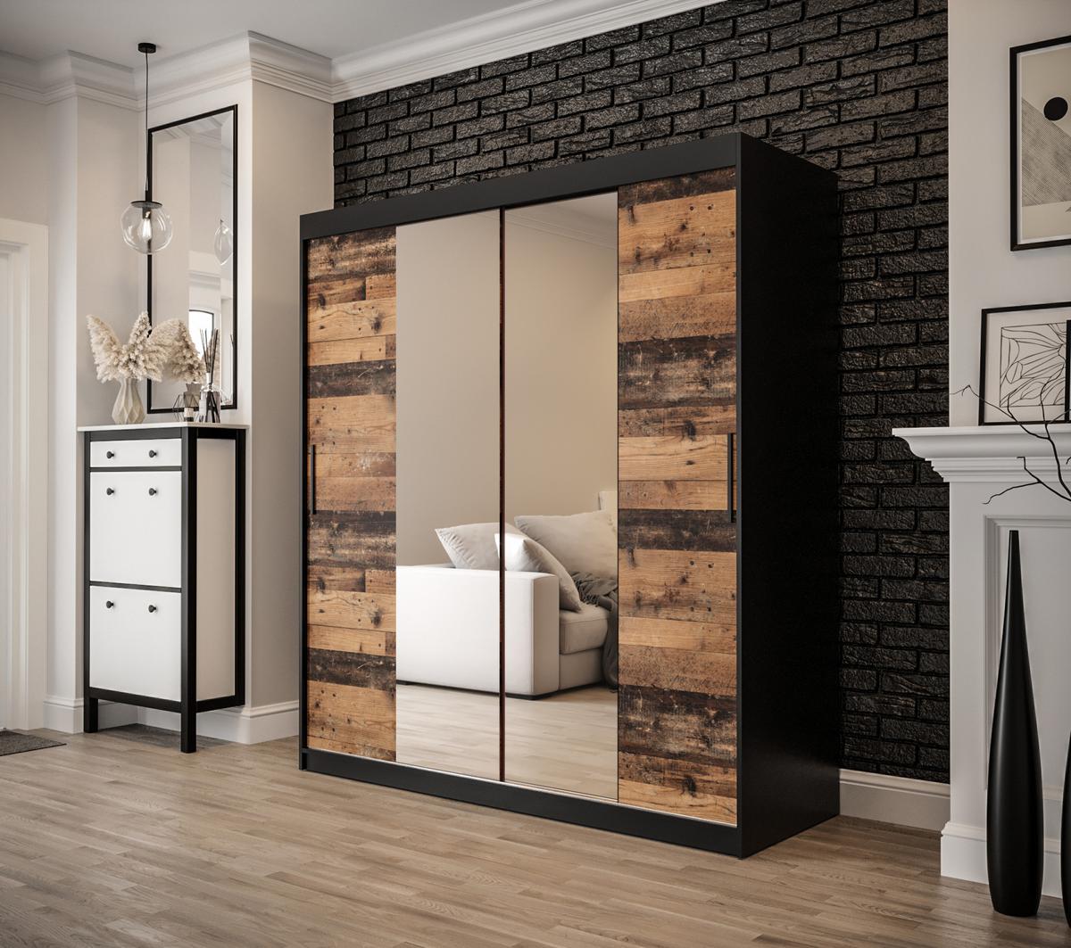 SCHWEBETÜRENSCHRANK 200/180/62 2-türig - Eichefarben/Schwarz, Holz/Kunststoff (180/200/62cm) - MÖBEL KRYSPOL