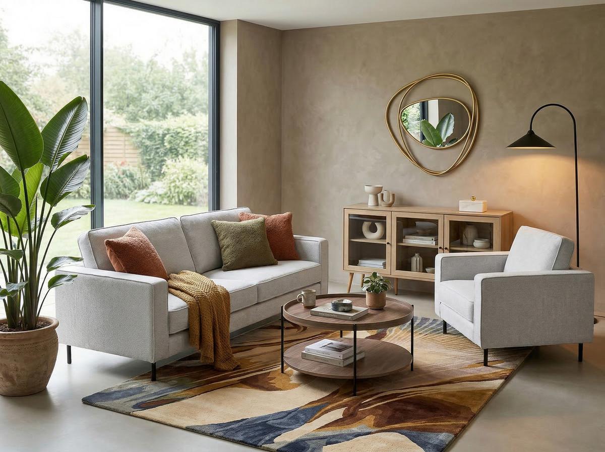 SOFA-SET 4-Sitzer Stoff Hellgrau Savalen - Hellgrau/Schwarz, Textil (204/87/91cm) - Beliani