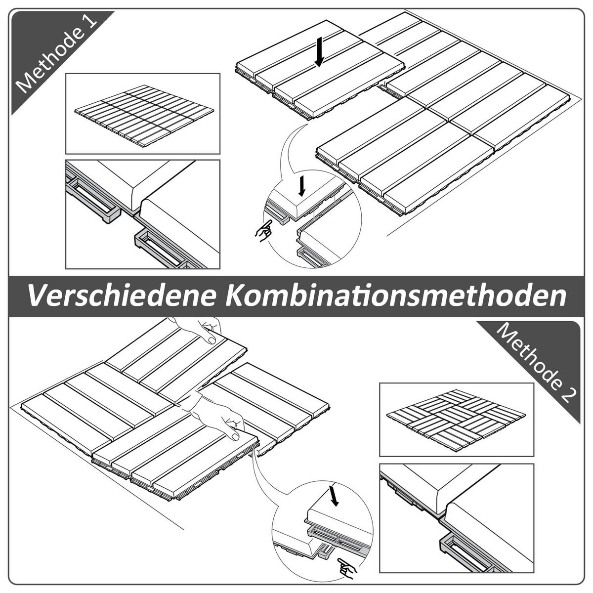 TERASSENFLIESEN-SET 9 TLG. mit Klicksystem Schwarz - Dunkelgrau, Kunststoff (30/30/2cm) - Outsunny